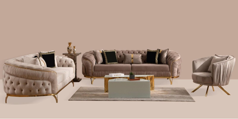 Design Sofa 331 Sitzer Chesterfield Stoff Couch Polster Sofas Textil Neu
