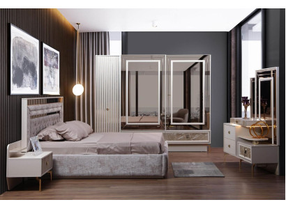 Modernes Komplettes Schlafzimmer Set Designer Bett 2x Nachttische 5tlg