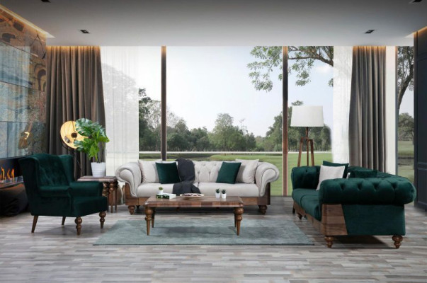 Moderne Zwefarbige Chesterfield Sofagarnitur 3+3+1 Sitzer Luxus Möbel