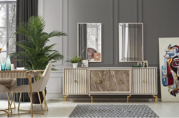 Luxus Esszimmer Möbel Esstisch 6x Stühle Sideboard Spiegel 10tlg Neu