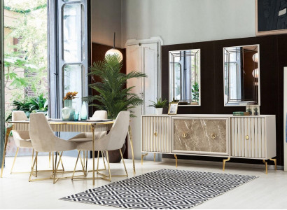 Goldenes Esszimmer Set Luxus Garnitur Esstisch mit Stühlen Designer Möbel