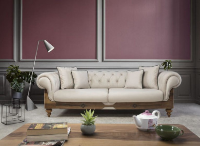 Braun-Weißes Chesterfield Sofa Designer Wohnzimmer Couch Sitzmöbel Neu