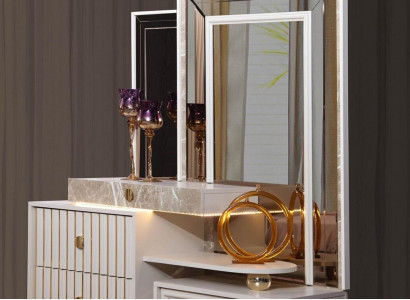 Weißer Schminktisch Schlafzimmer Designer Holz Konsole mit Spiegel Neu