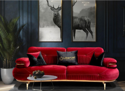 Exklusives 3-Sitzer-Sofa Stoffsitz moderne Textilmöbel rote Farbe neu