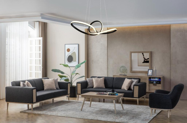 Grauer Exklusiver Textil Sessel Polster Möbel Einsitzer Wohnzimmer