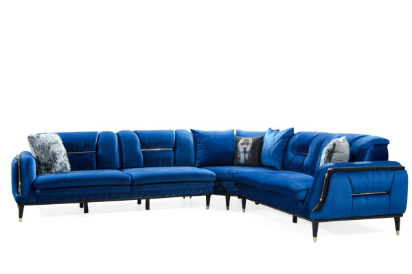 Blaues L-Form Polstersofa Designer Eckcouch Textil Bezug Wohn Sitzmöbel