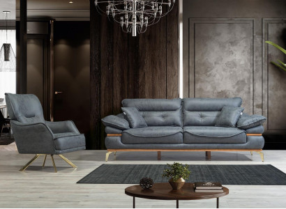 Modernes Designer graues Wohnzimmer mit 3-Sitzer-Sofa neuem Sessel
