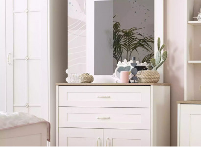 Garnitur Kommode mit Spiegel Set Schrank Holz Weiß Kommoden Design