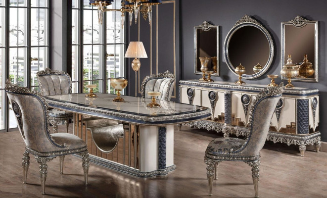 Graue Esszimmer Garnitur Klassische Esszimmer Möbel Esstisch Kommode Neu