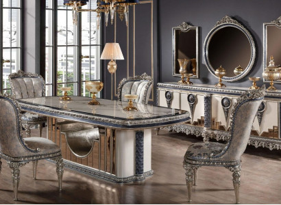 Graue Esszimmer Garnitur Klassische Esszimmer Möbel Esstisch Kommode Neu