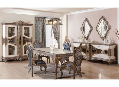 Luxuriöse Weiße Esszimmer Garnitur Esszimmer Möbel Tisch Stühle Spiegel