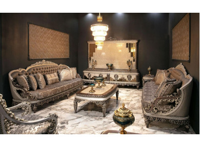 Luxuriöse Sofagarnitur 3+3 Couchtisch Sofa Couch Modern Grau Set Neu