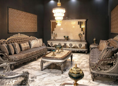 Luxuriöse Sofagarnitur 3+3 Couchtisch Sofa Couch Modern Grau Set Neu