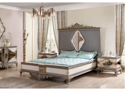 Klassische Graue Schlafzimmer Luxus Garnitur Doppelbett 2x Nachttische