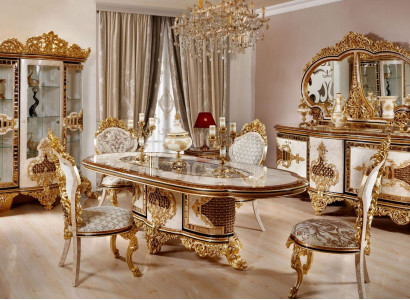 Luxus Weiße Klassisches Esszimmer Garnitur Esstisch 6x Stühle Kommode