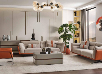 Couchgarnitur Sofagarnitur Komplette Polstersofa Orange Stoffsofa