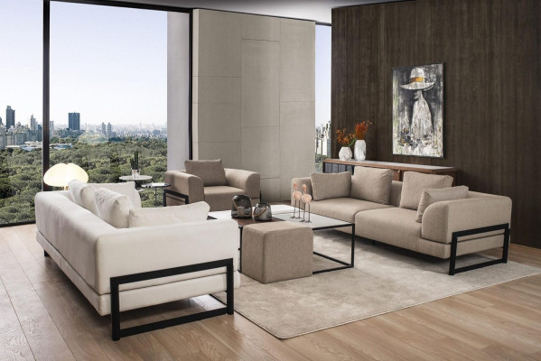 Sofagarnitur Komplette Polstersofa Couchgarnitur Grau Stoff Stoffsofa