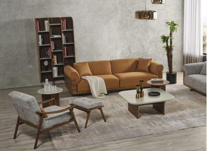 Sofagarnitur Komplette Polstersofa Braun Dreisitzer Sessel Modern 3tlg