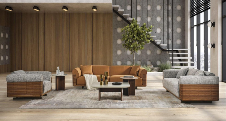 Couchgarnitur Sofagarnitur Komplette Polstersofa Braun Stoff Stoffsofa