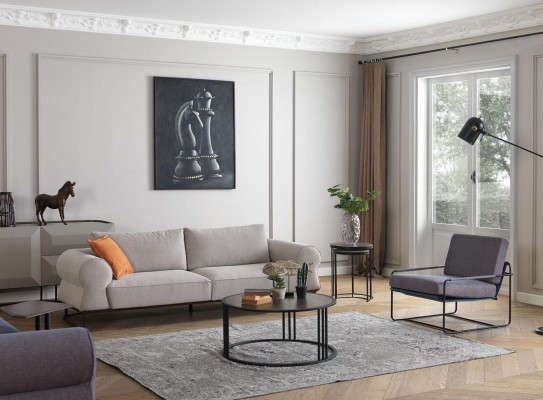 Sofagarnitur Komplette Polstersofa Couchgarnitur Grau Stoffsofa 