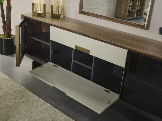 Anrichte Sideboard mit Spiegel Kommode Holz Mehrfarbig Esszimmer Set