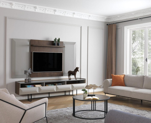 Gruppe RTV Lowboard TV Ständer Sideboard Panel 2tlg Holz Braun Regal