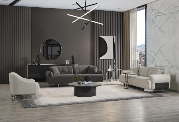 Komplette Polstersofa Couchgarnitur Sofagarnitur Grau Stoff Stoffsofa