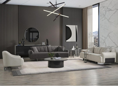 Komplette Polstersofa Couchgarnitur Sofagarnitur Grau Stoff Stoffsofa