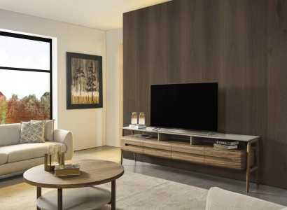 RTV Lowboard TV Ständer Wohnwand Sideboard Schrank Holz Braun Stilvoll