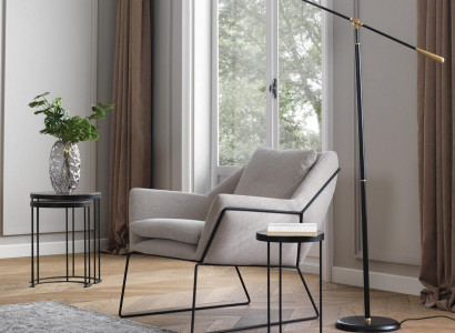 Sessel Einsitzer Stoff Ohrensessel Sitzer Polyester Grau Wohnzimmer