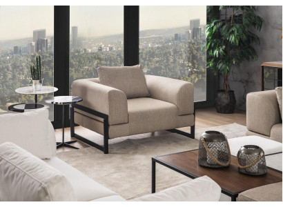 Sessel Einsitzer Stoff Ohrensessel Sitzer Polyester Grau Neu Wohnzimmer 