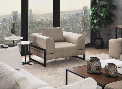 Sessel Einsitzer Stoff Ohrensessel Sitzer Polyester Grau Neu Wohnzimmer 