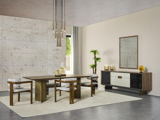 Essecke Essgruppe Garnitur Esstisch Set 9tlg Esszimmer Braun Holz Neu