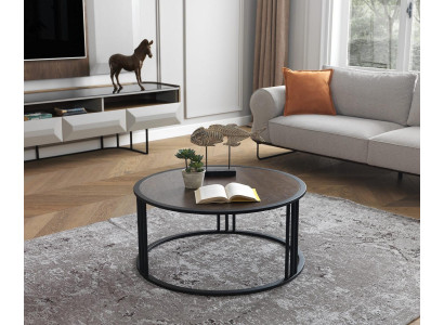 Wohnzimmer Couchtisch Beistelltisch Tisch Edelstahl Möbel Schwarz Rund