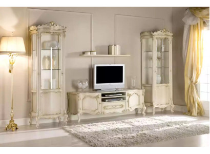 Wohnzimmer Wohnwand Set Gruppe Lowboard Vitrine 4tlg. Holz Möbel Regal