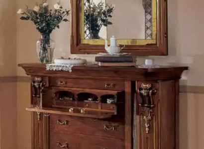 Schlafzimmer Kommode mit Spiegel Klassische Möbel 2 tlg Bett Schrank