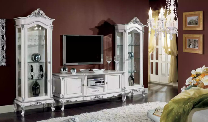 Wohnzimmer Set Wandregal TV-Ständer Wohnwand 2x Vitrine Design 3tlg.Neu