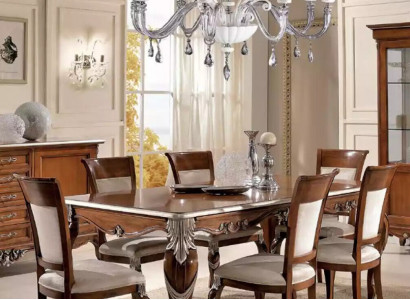 Klassische Set Esstisch + 6x Stühle Garnitur Tische Esszimmer Gruppe Neu