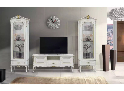 Set 3tlg. Wohnwand TV-Ständer 2x Vitrine Italienische Stil Möbel Weiß