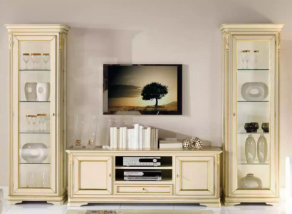 Italienische Wohnzimmer Wohnwand 2x Vitrine Schrank Designer Set 3tlg