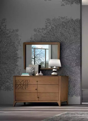 Schlafzimmer Set 6tlg. Luxus Bett 2x Nachttische Kleiderschrank Holz Neu