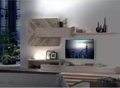 Wohnwand TV-Ständer Wandregale Wohnzimmer Luxus Lowboard Grau Neu