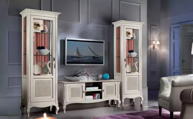 Wohnzimmermöbel Set Wohnzimmer TV-Ständer 2x Vitrine 3tlg. Wohnwand