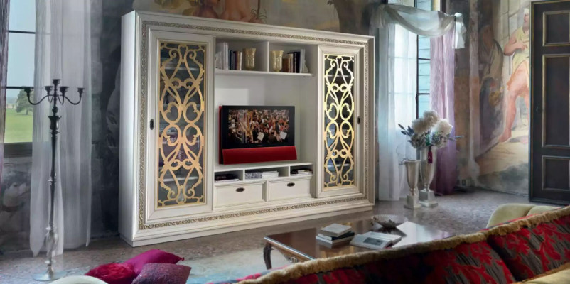 TV Schrankwand Massivholz Modern Fernsehschrank Wohnwand Echtholz Neu