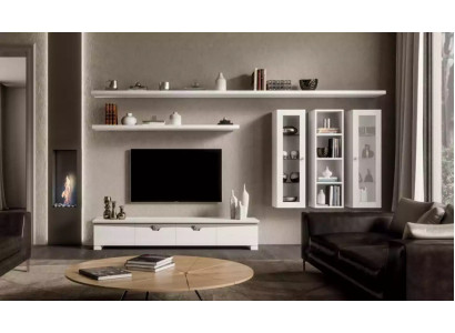 Wohnzimmer Lowboard Wohnwand Holz Schrank Design Weiß Modern Set 6tlg.