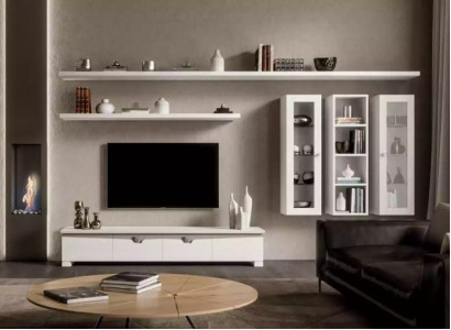 Wohnzimmer Lowboard Wohnwand Holz Schrank Design Weiß Modern Set 6tlg.