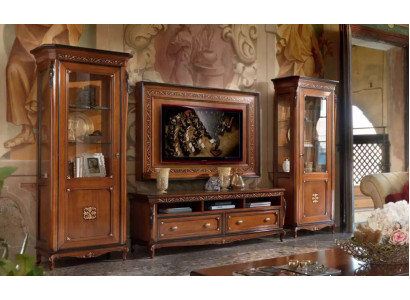 RTV Lowboard Klassische Wohnwand TV-Rahmen Braun Wohnzimmer Set 4tlg