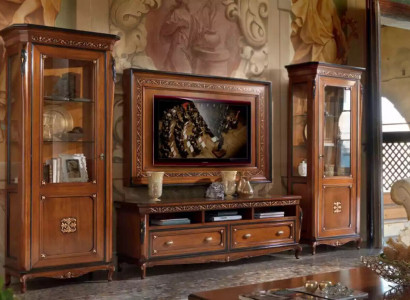 RTV Lowboard Klassische Wohnwand TV-Rahmen Braun Wohnzimmer Set 4tlg