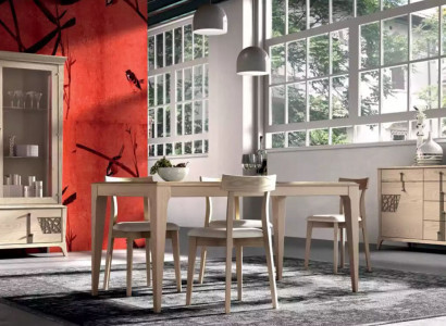 Garnitur Set Tisch 4x Stühle Beige Vitrine Set Essgruppe 7tlg. Esszimmer