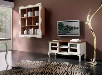 Wohnwand Wandschrank Wohnzimmer Lowboard Klassische Design Set 2tlg.